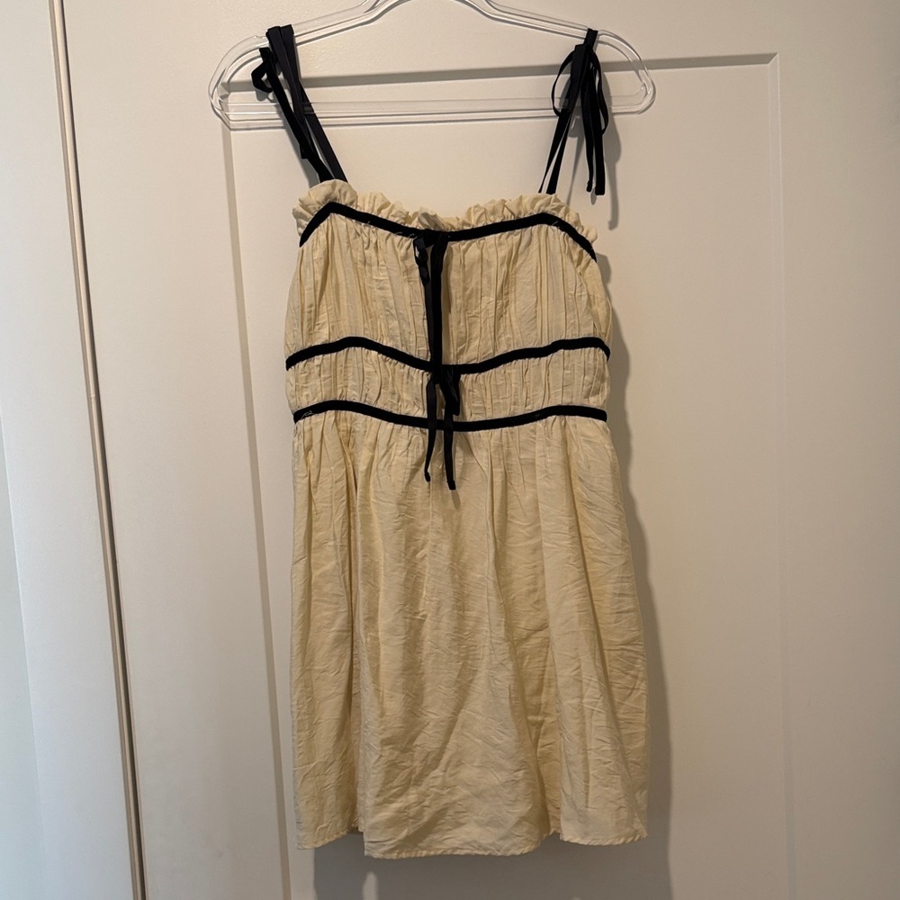 Francesca's Collections Cream Mini Dress with Black Trim